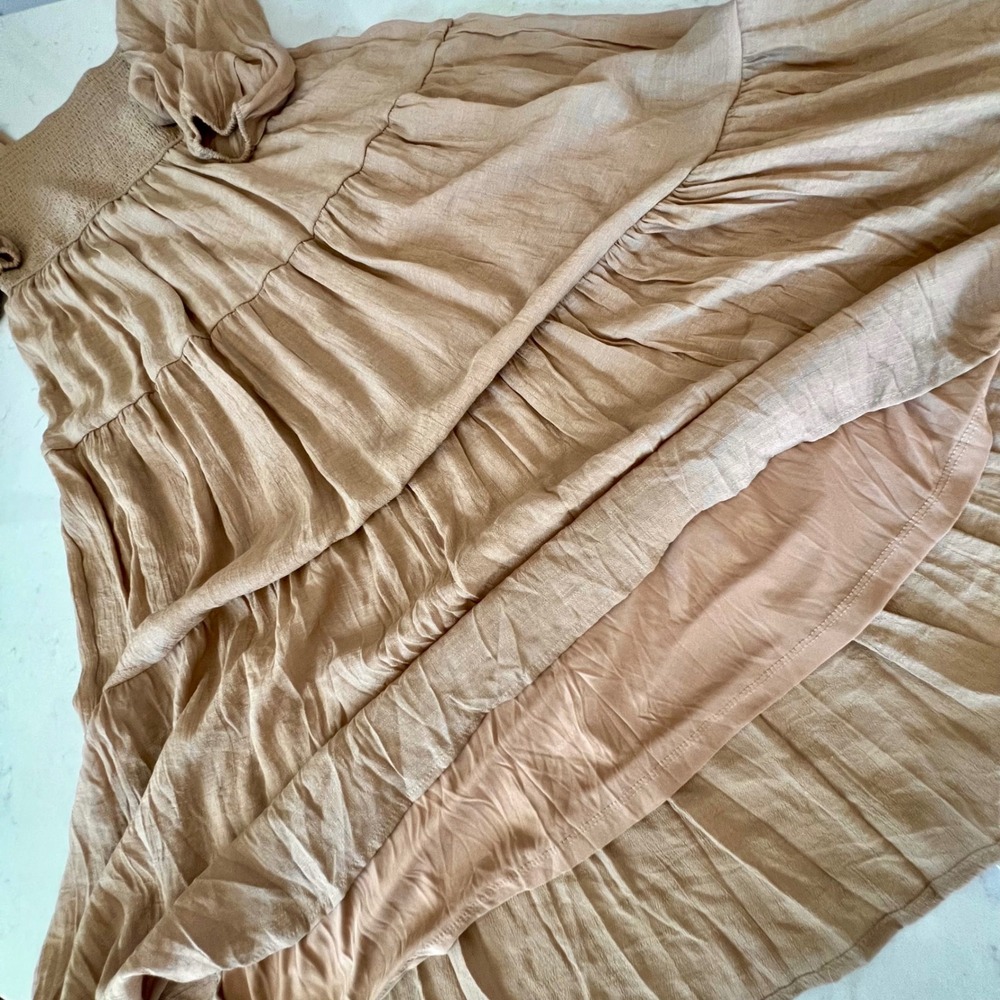 August Sky Smocked Tiered Maxi Dress Size L Puff Sleeve Boho Peasant Cottagecore - Picture 7 of 11
